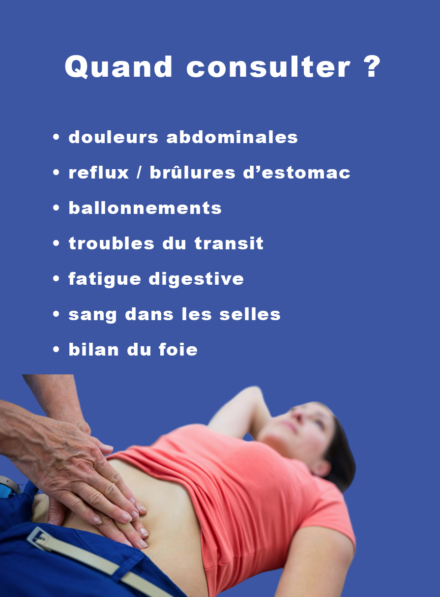 Symptômes digestifs nécessitant une consultation en gastro-entérologie : douleurs abdominales, reflux et troubles digestifs