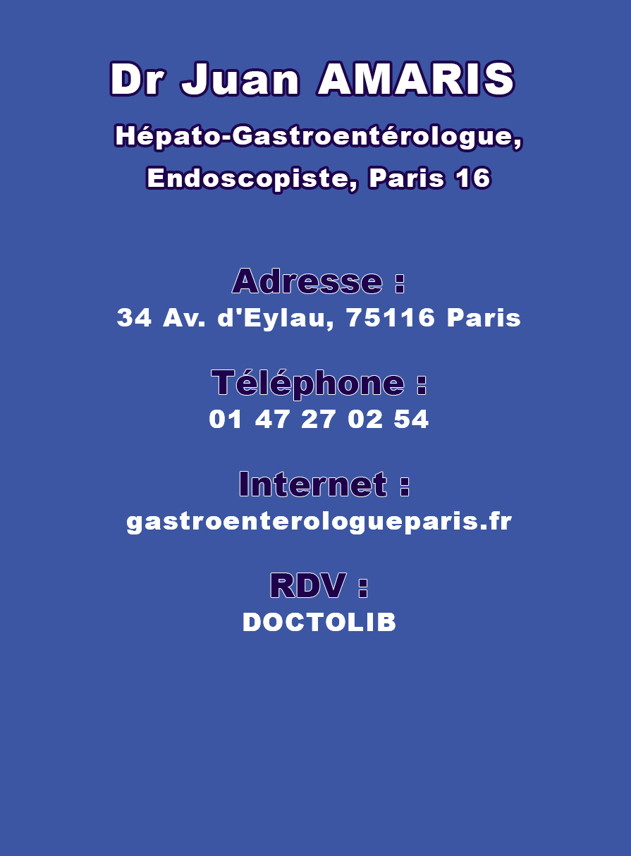 Coordonnées du cabinet du Dr Juan Amaris hépato-gastroentérologue et endoscopiste à Paris 16